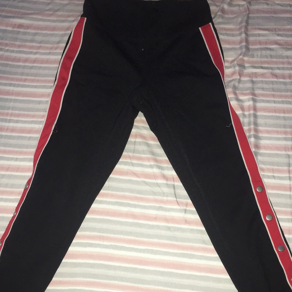 WOMENS EXPRESS BLACK RED STRIP HIGH RISE SWEATPANTS